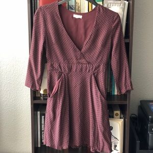 Silence + Noise Maroon Polka Dot V-Neck Mini Dress